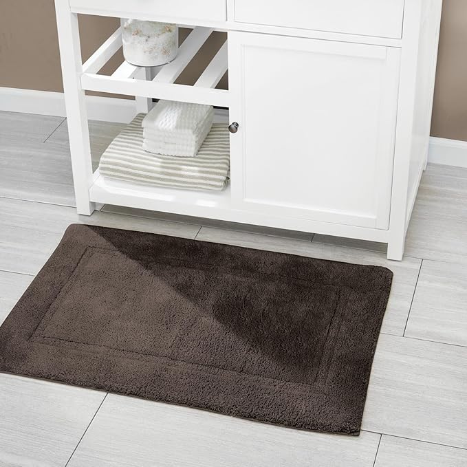 mDesign 100% Cotton Bath Mat - Soft Hotel-Style Rectangular Bathroom Floor Rug - Plush, Water Absorbent Cloth Bathmat for Outside Bathtub/Shower, Machine Washable Cotton Bath Rug - 2 Pack - Dark Brown