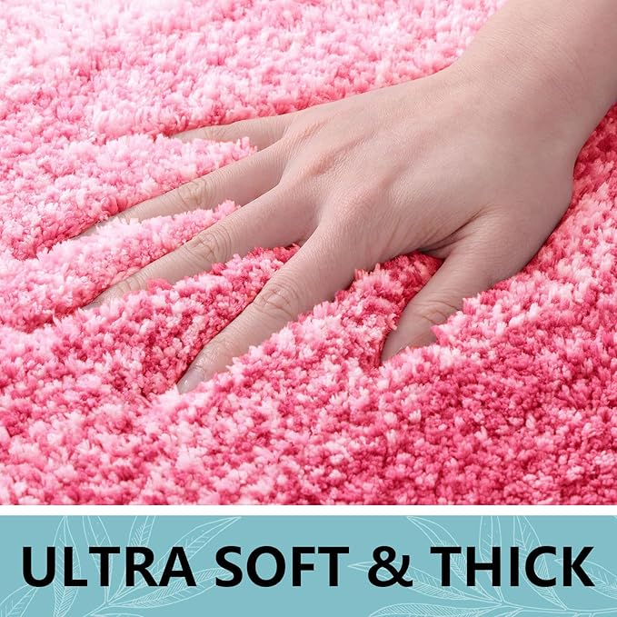 Arotive Microfiber Bathroom Rugs, Shaggy Soft and Absorbent Bath Rug, Non-Slip, Thick Plush Machine Washable Dry Bath Mats for Bathroom, Tub and Shower, 44x24, Pink, Rectangular