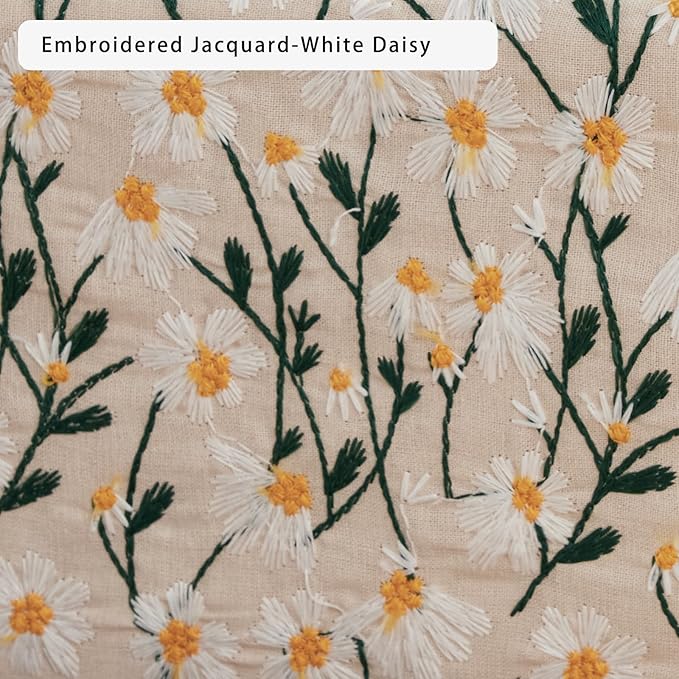Hausfrau Tissue Box Cover Square Embroidered Jacquard Linen Tissue Holder Case Cube Decorative for Bathroom Vanity Countertop Desk Office, 5.3"x5.3"x5.3", White Daisy