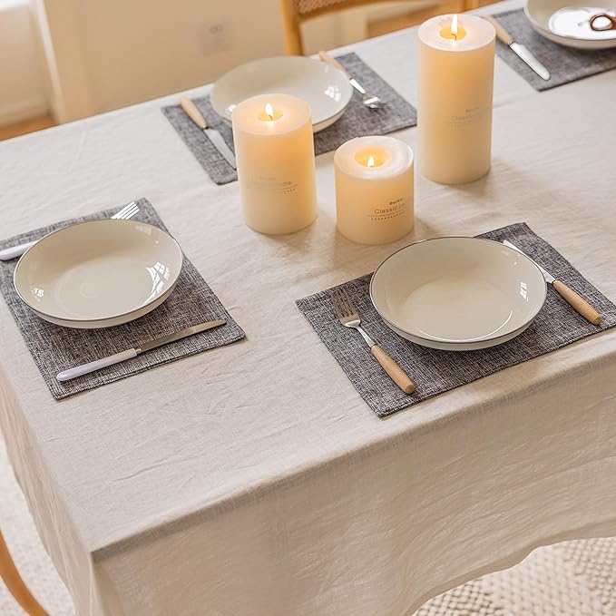 Home Brilliant Linen Placemats Set of 6 Heat Resistant Washable Placemats for Parties Buffet Dinner, 13 x 19 inches, Ash Grey