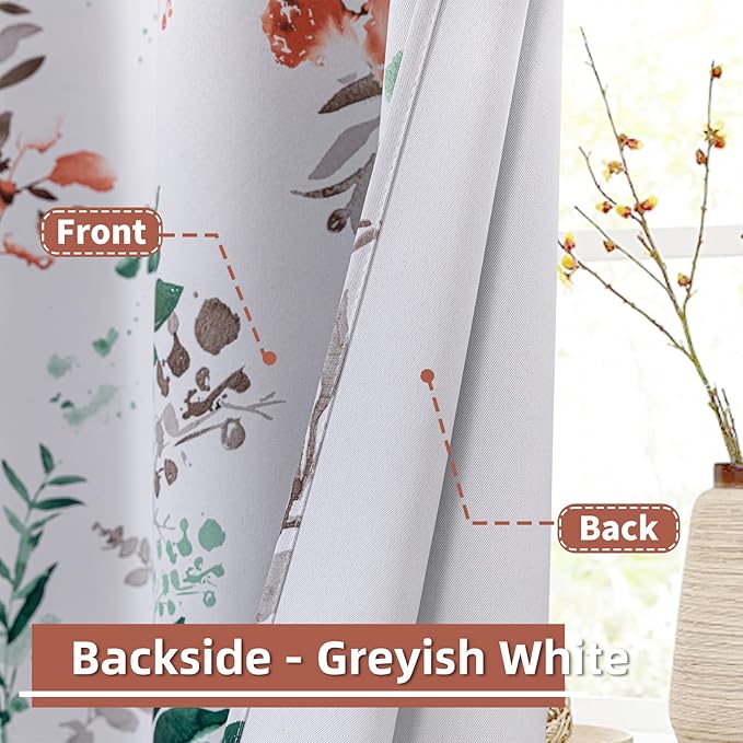 MYSKY HOME Floral Blackout Curtains for Kitchen Room Darkening Thermal Insulated Panels 54 Inch Long Light Blocking Grommet Rustic Curtains for Dormer Window, 2 Panels, Orange