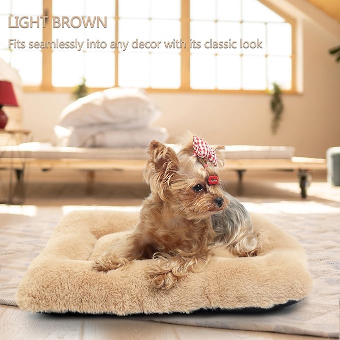 Dog Crate Bed 18 Inch Washable Dog Beds for XX-Small Dogs Deluxe Thick Soft Fluffy Comfy Kennel Pad Anti-Slip Indoor Pet Sleeping Mat for Extra Small Puppy Breeds,18" x 12",Light Brown