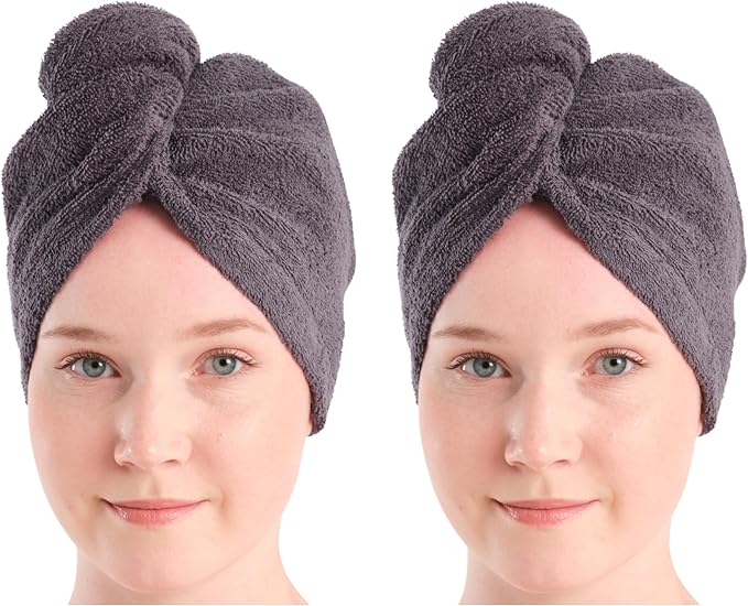 Seritaine Hair Towel Wrap for Women 2 Pack – 100% Turkish Cotton Turban for Wet Hair Quick Dry – Soft & Gentle Head Towel Cap– Soft and Absorbent Cotton - 10x26 inch