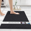 MAYSHINE Plush Shaggy Chenille Bath Mat | Extra Soft, Super Absorbent, Non-Slip Bathroom Rug | Fluffy Microfiber, Area Rug Sets for Bathroom Floor, Kitchen, Living Room | 32"x20" | Black