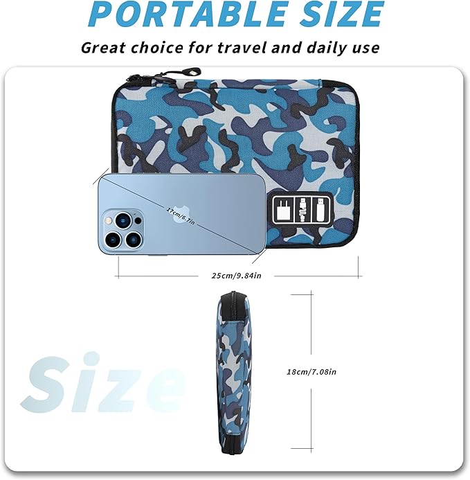 Miavers Electronics Organizer, Portable Cable Organizer Bags, Travel Electronic Accessories Storage Case for Cables, Cords, Charger, Phone (Camo Blue)