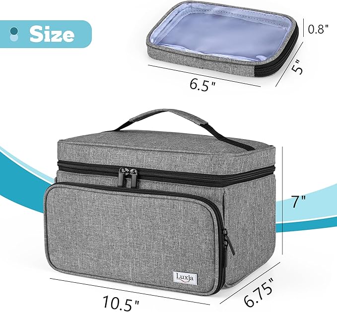 LUXJA Medicine Bag with 2 Detachable Clear Pouches, Pill Bottle Organizer with Detachable Dividers (Suitable for Home or Travel Use), Gray