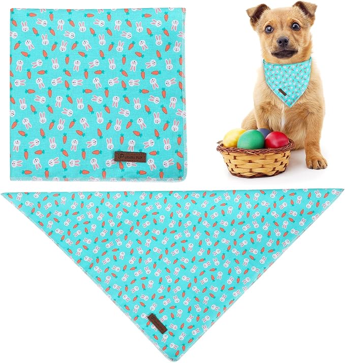 UP URARA PUP Easter Dog Bandana, Triangle Bid Scarf, Cotton, BlueRabbit, L, Easter, Rabbit, Unisex, Medium Large Dog