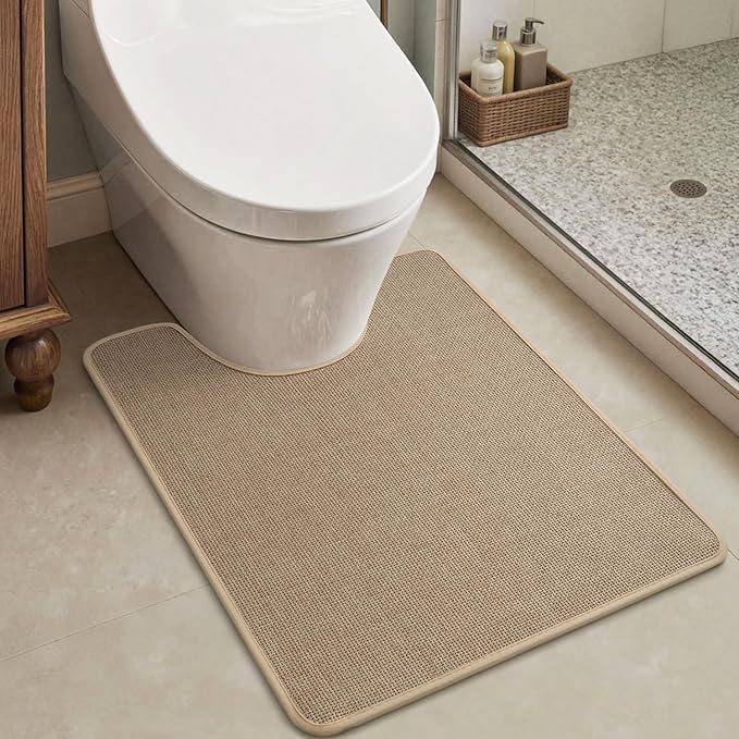 MontVoo Toilet Rugs U-Shaped, Ultra Thin Non Slip Contour Bathroom Rugs,Rubber Backing Washable Contour Bath Rugs for Toilet Mat,20''x24'',Beige