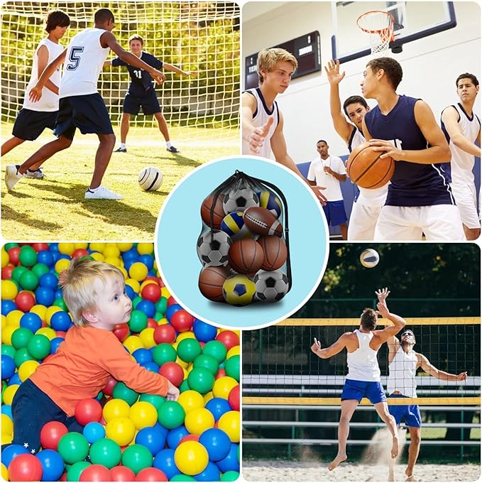 BROTOU Extra Large Sports Ball Bag Mesh, Basketball Bags Team Balls, Adjustable Shoulder Strap, Ball Bags for Holding Soccer, Football, Volleyball, Swimming Gear (30” x 40”)