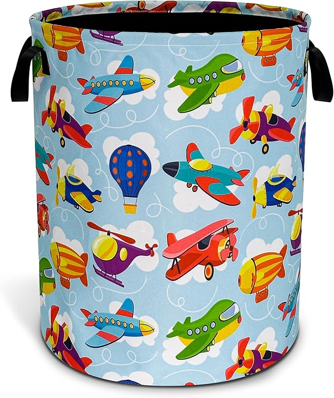 Airplane Laundry Basket Oxford Cloth Hot Air Balloon Laundry Hamper With Handle Foldable Portable Clothes Storage Basket 18.9 X 16.5 Inch Storage Bag For Laundry Room/Bathroom/Bedroom/Dormitories