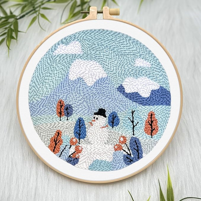 ERKOON Punch Needle Kit Adults Beginners, DIY Easy Landscapes Embroidery Set for Starter Art Craft, Needling Punch Project with Patterns, Tools, Yarns, Hoop, Instruction (Winter)