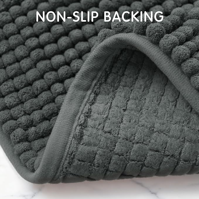SUBRTEX Bathroom Rugs, 24" x 60" Chenille Bath Rug Soft Short Plush Bath Mat Soft Shower Mat Water Absorbent Shower Mat Quick Dry Machine Washable, Gray