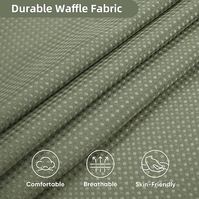 Lameirose Shower Curtain and Liner Set, 3 in 1 Waffle Shower Curtain Set with 12 Double Sided Shower Curtain Hooks, Fabric Shower Curtains for Bathroom, Green, 72 x 72