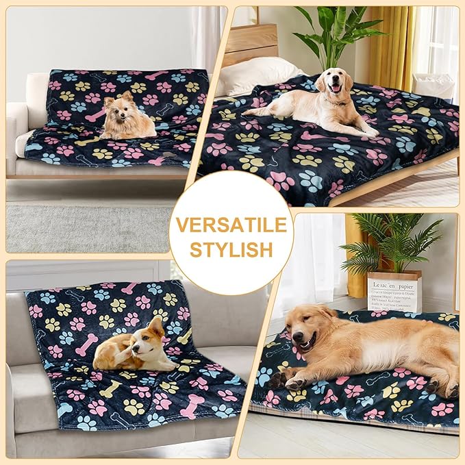 Gowyeg Dog Blankets for Large Dogs, 50"x40" Blanket Washable, Fuzzy Soft Pet Mat Throw Cover for Kennel Crate Bed, Cute Paw Pattern, Cat Blanket, Gifts Medium Small Pet Essentials, Navy Blue
