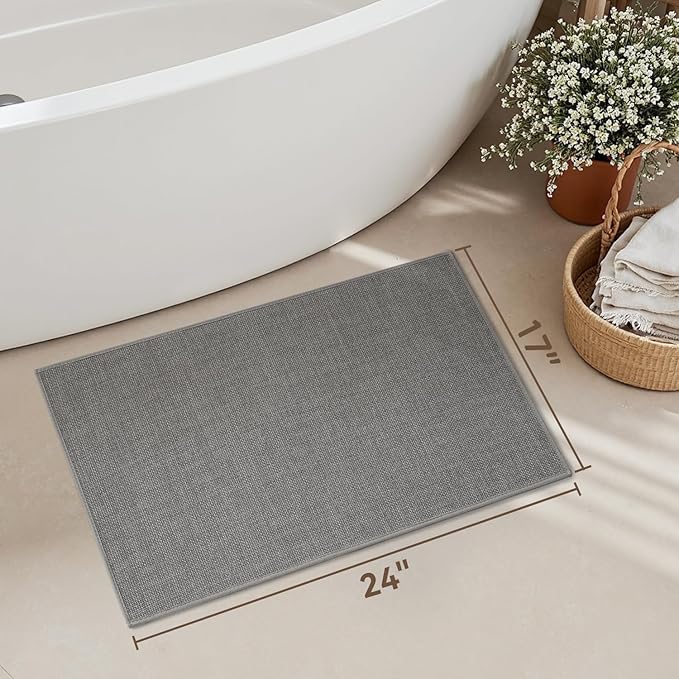 MontVoo Bath Mat Rug-Ultra Thin Non Slip Bath Mats for Bathroom Mat Quick Dry, Rubber Backing Washable Bathroom Rugs Fit Under Door, Absorbent Bath Rugs for Floor,17"x24",Grey