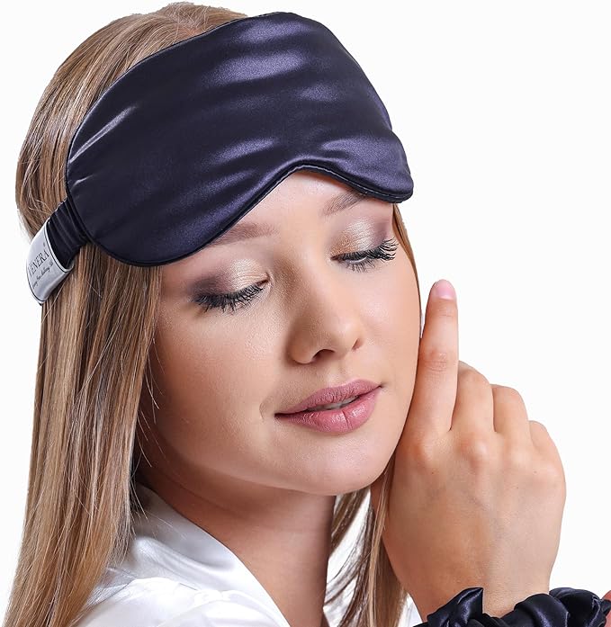 Vénera Silk Sleep Mask - 100% Pure 22 Momme Mulberry Silk Eye Sleeping Mask for Women and Men - Blackout Eye Mask for Sleeping (Navy Blue)