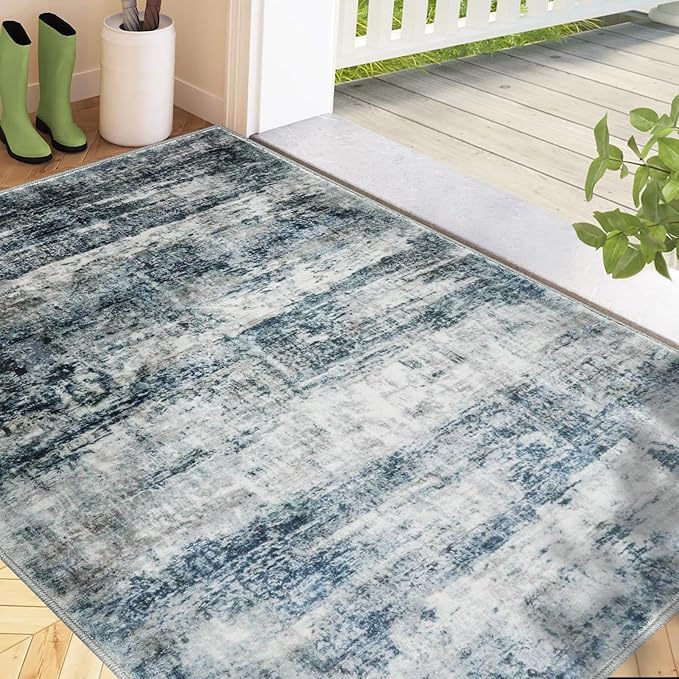 COMSLE Door Mat, Front Door Rug Indoor for Entrance Faux Wool Absorbent Non Slip Modern Throw Rug for Entryway Bedroom Muddy Paws - Pet Friendly, 36x60 Inches, Green/Worn Blue Machine Washable