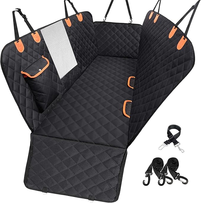 EasyHaWei Dog Car Seat Cover for Back Seat 600D Scratchproof Nonslip Durable Waterproof Cars Pet Backseat Covers with Mesh Window Dogs Hammock for Car，SUV, Truck (60" W x 64" L)