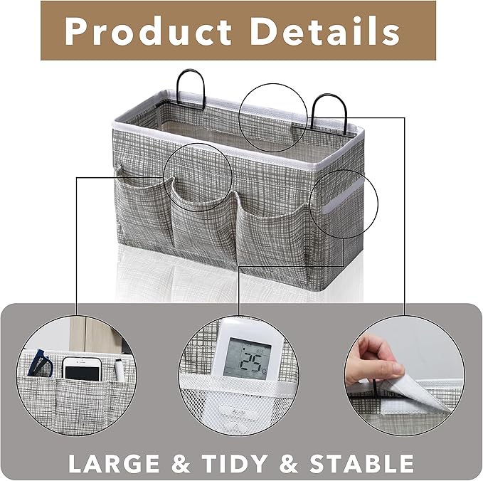 Kanrichu 2pcs 3-pockets Large Wall Hanging Organizer Bag, Linen Fabric Door Hanging Storage Baskets with Pockets, Waterproof Bin for Kitchen, Bedroom, Office, RV Camper (Stripe_2pcs)