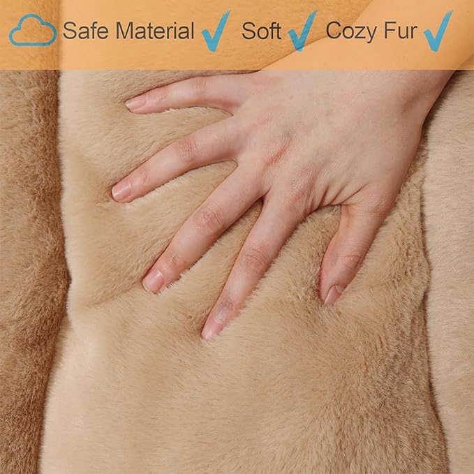 24 Inch Dog Bed for Small Dogs Fit Metal Crates or Cages, Ultra Soft 18x24 Washable Anti-Slip Comfy Fluffy Pet Kennel Mat for Puppy and Cat Sleeping Mattress, Light Brown