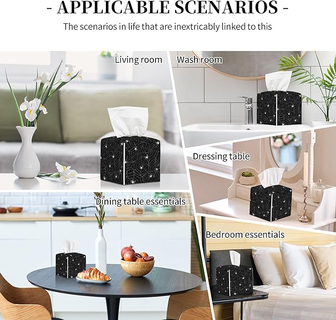POIUBLE Leather Tissue Box Holder Spider Web Tissue Box Cover Square Waterproof Tissue Holder Organizer Modern Napkin Holder for Bedroom Dresser Night Stand Office Desk