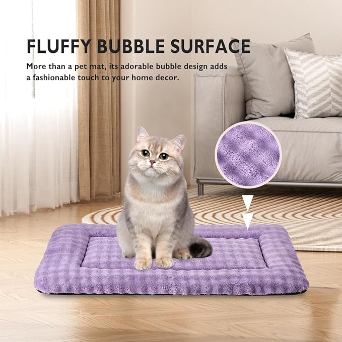 Yaning Pet Bed Mat Crate Pad for Cats Small Dogs, Washable Soft Pet Sleeping Mat Kennel Pad with 3D Bubble Pattern, Dusty Purple, 24"x 18"