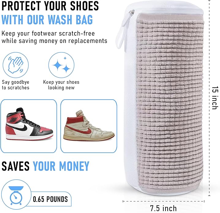 la Farabi Premium Shoe Washing Machine Bag 2-Pack Reusable Laundry Wrap with Microfibers, Durable Invisible Zipper & Hanging Loop – Gentle Mesh Wash Bags for Sneakers, Tennis, Gym & Kids’ Shoes
