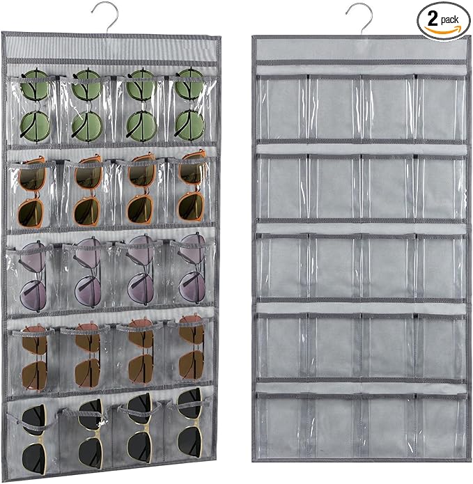 TEMUORG 2 Pcs Sunglasses Organizer Storage Sunglass Holder for Wall Hanging Eyeglass Organizer for Multiple Glasses (GRAY)