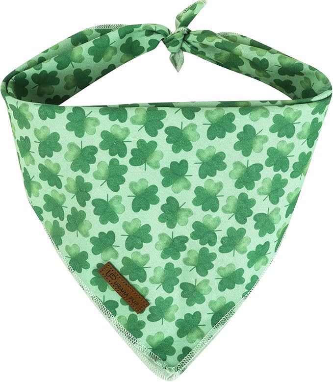 UP URARA PUP St. Patrick's Day Dog Bandana, Shamrock Triangle Bid Scarf for Small/Medium Dogs, Cotton Kerchief - Green Shamrock Spring Bandana for Girls, Boys or Cats