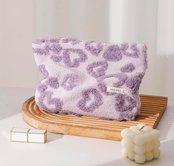 getgto 2 Pcs Makeup Bags, Large Cosmetic Bag Travel Toiletry Bag Organizer for Women, Plush Makeup Bag Small Cosmetic Pouch Purse with Zipper Gifts for Girls Teen