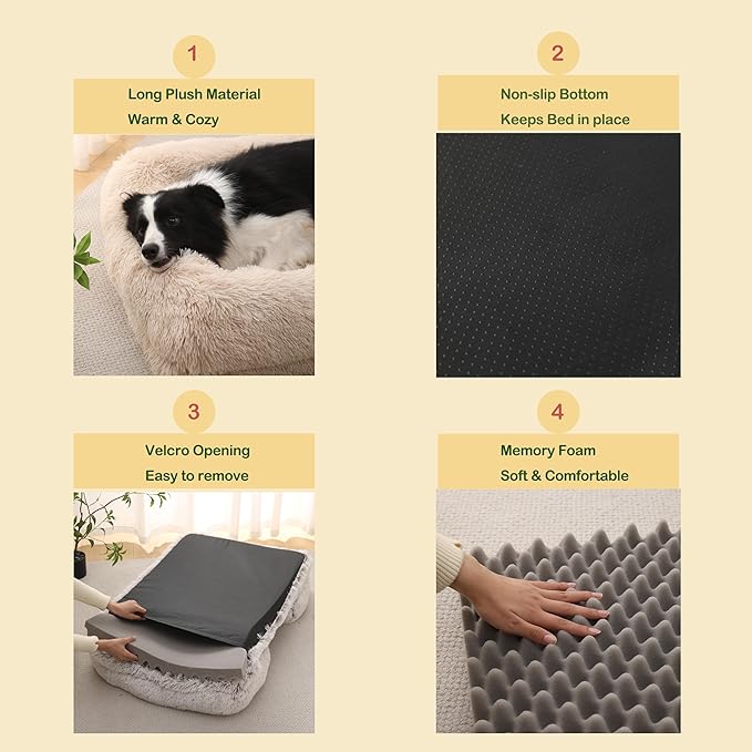 CareCooo Orthopedic Dog Bed for Medium Dogs - Washable Memory Foam Pet Sofa, Fluffy Plush Rectangular Bed, Waterproof Anti-Anxiety Couch, Khaki, M