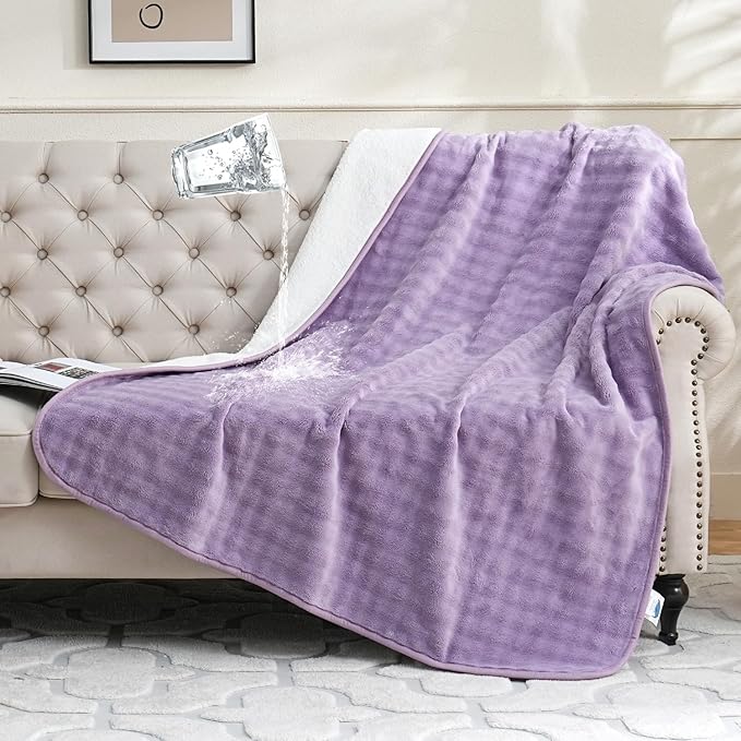 Yaning Waterproof Blanket for Bed Couch Sofa Car, Soft Leakproof Dog Blanket with 3D Bubble Pattern, Reversible Water Proof Pet Blankets for Dogs Cats Puppies (60"x80", Dusty Purple)
