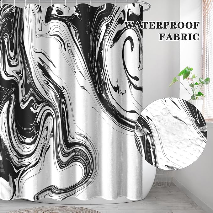 Culudea Marble Vintage Retro Shower Curtain Set, Aqua Gray Abstract Bathroom Window Waffle Cloth Waterproof Shower Curtain Set for Bathroom Decor