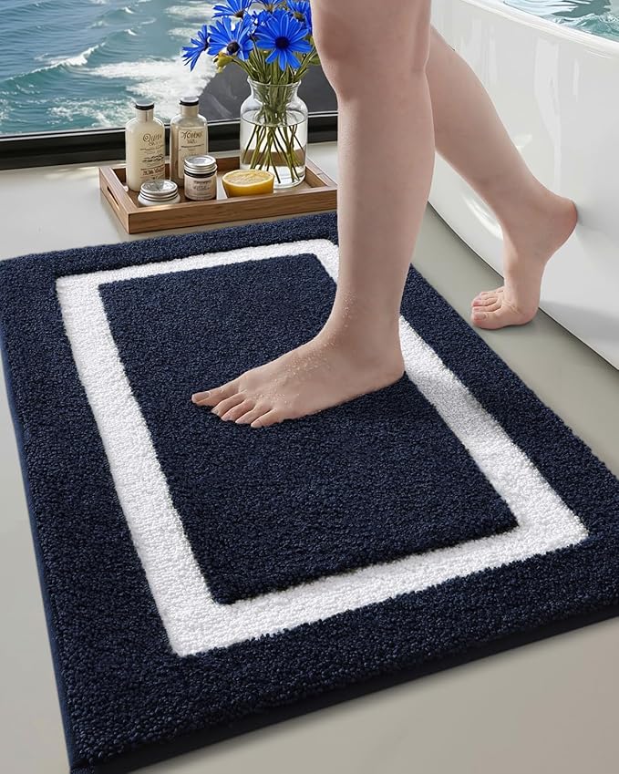 Color&Geometry Bathroom Rugs, Water Absorbent and Quick Dry Microfiber Bath Rugs-24"x36", Non-Slip, Machine Washable, Extra Soft Plush Bath Mats for Bathroom, Laundry Room, Blue White