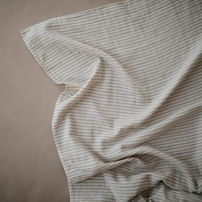 mushie Muslin Baby Swaddle Blanket | 100% Organic Cotton (Sage Stripe)