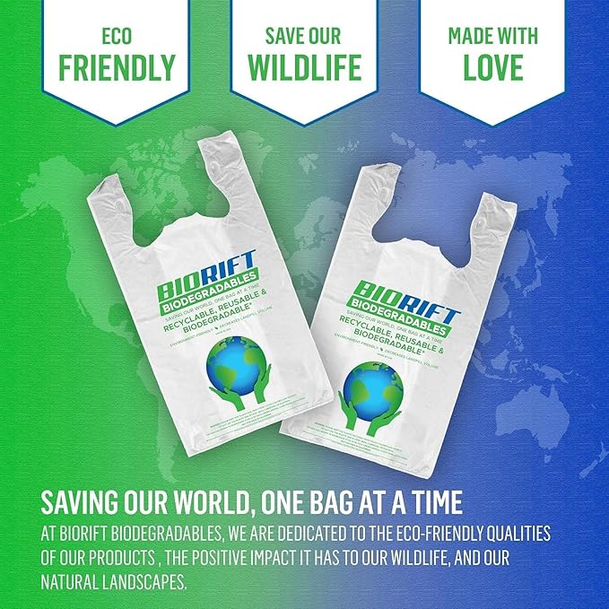 Biodegradable Thank You Bags | 1000 Count - Bulk | Extra Thick, Strong, Recyclable, & Reusable | 100% Biodegradable Shopping Bags, Grocery/Restaurant/Supermarket | 12" x 6.5" x 22" | Made in USA