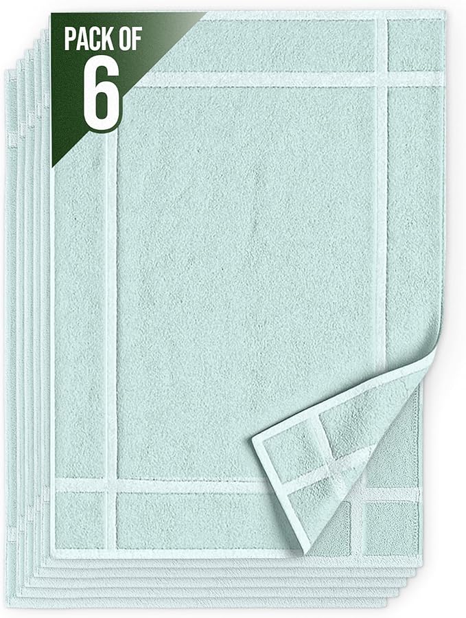 Pearl Linens Pack of 6 100% Cotton Bath Mat 20x30 inches, Soft & Absorbent Quick Dry Bathroom Mat Set, Not Bathroom Rugs, After Shower Mat, Bath Tub Mat, 687 GSM, Machine Washable, Mint Green