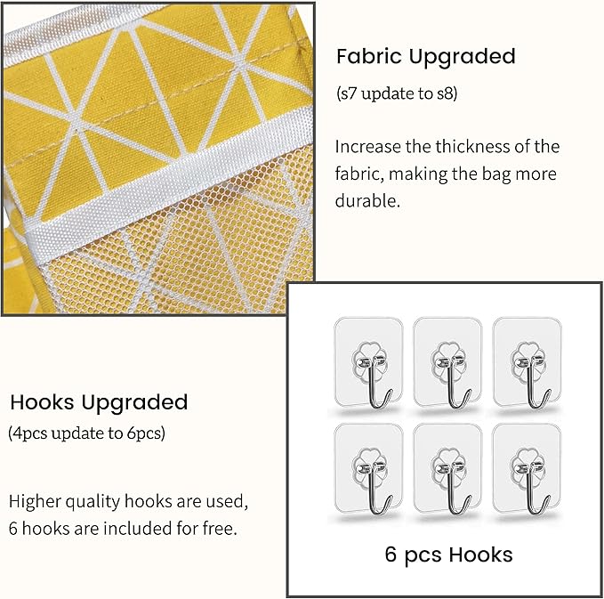 Kanrichu 2pcs 3-pockets Large Wall Hanging Organizer Bag, Linen Fabric Door Hanging Storage Baskets with Pockets, Waterproof Bin for Kitchen, Bedroom, Office, RV Camper (Yellow_2pcs)