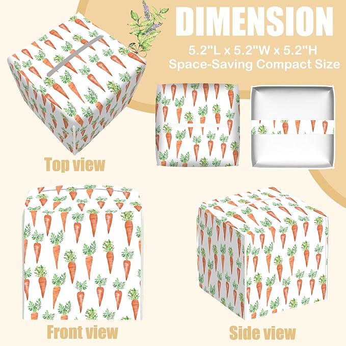 BLYKVGHQ Leather Tissue Box Holder Watercolor Carrots Tissue Box Cover Facial Paper Case Organizer Cube Napkin Dispenser for Bathroom Vanity Countertop Night Stand Office Car