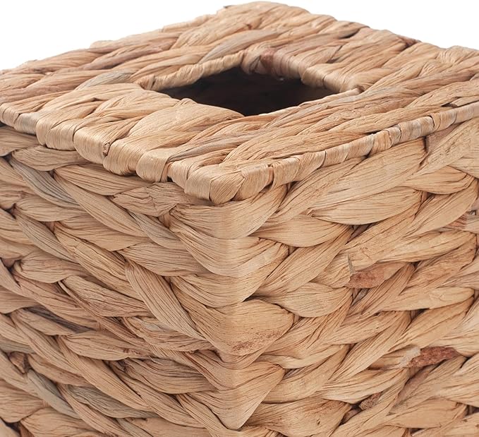 Water Hyacinth Tissue Box Cover Square Decorative Woven Tissue Box Holder for Table Bathroom (5.9 x 5.9 x 5.9 inch)