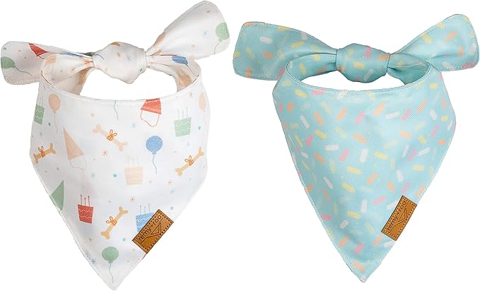 Remy+Roo Dog Bandanas - 2 Pack | Birthday Set | Premium Durable Fabric | Patented Shape | Adjustable Fit | Multiple Sizes Offered (Large)
