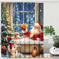 mutakin Vintage Christmas Shower Curtain Retro Santa Claus Shower Curtains for Bathroom Waterproof Fabric Bath Curtain Decor with Hooks