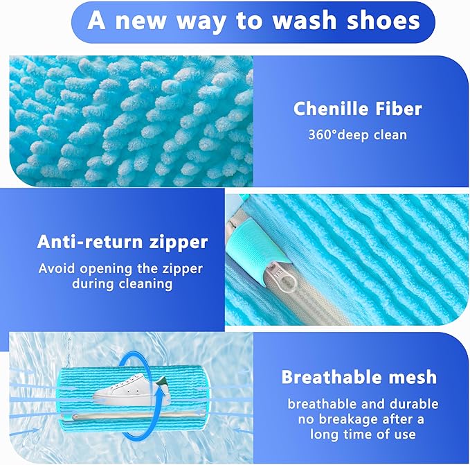 Xinambyh 2Pcs Reusable Shoe Washing Machine Bag for Washer and Dryer:Free Up Hands, Prevent Deformation,shoe bag with Zipper Protection Design, Use for all Shoes,Sports Shoes(Blue)