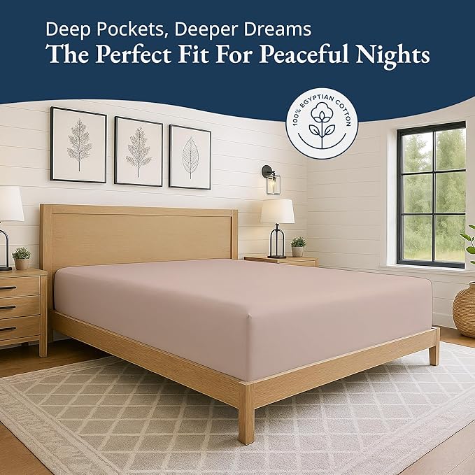 Lane Linen 100% Egyptian Cotton California King Size Fitted Sheet Only (72"x84" + 15") - Elegant Sateen Weave, Ultra Soft, Breathable, Highly Durable, Deep Pockets Upto 17" - Sepia Rose