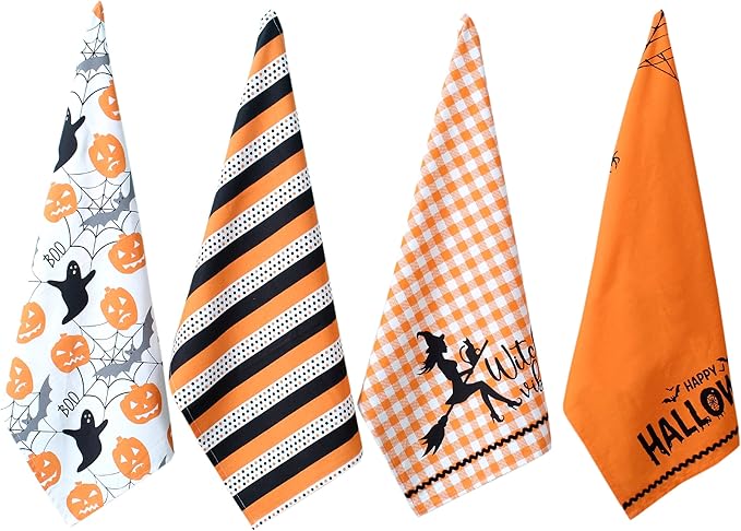 ACCENTHOME Kitchen Towels Set of 4 Super Absorbent Durable Towels Perfect for Kitchen Mess & Drying Dishes 20x28 inch Halloween Design