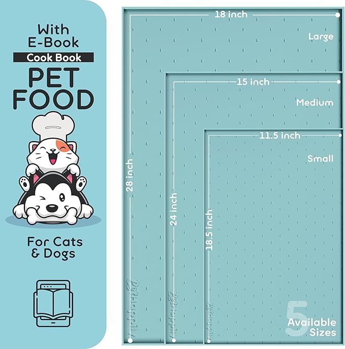 PetHappily Dog Food Mat - Raised Edges Dogs Mat for Food and Water Prevent Spill, Waterproof Cat Food Mats Protect Floors, Easy Clean Dog Bowl Mats for Food and Water, Silicone Pet Food Tray