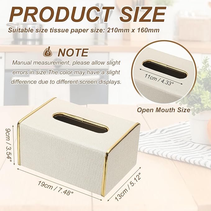 uxcell Tissue Box Cover, Rectangle Modern Tissue Box Holder with Magnetic Closure for Living Room Bedroom Office Hotel Desk (7.5"x5.1"x3.5", White)