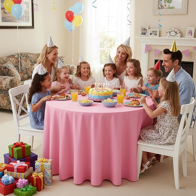 10-Pack Pink Round Tablecloths, 108 Inches, Stain-Resistant Polyester for 4-5 Ft Round Tables - Washable Table Covers for Weddings, Banquets, Birthday Parties, Events