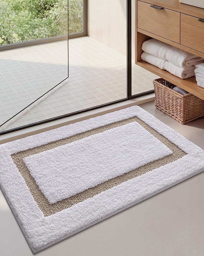 Color&Geometry Bathroom Rugs, Water Absorbent and Quick Dry Microfiber Bath Rugs-16"x24", Non-Slip, Machine Washable, Extra Soft Plush Bath Mats for Bathroom, Laundry Room, Khaki