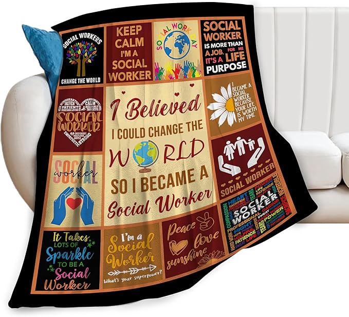 wsradto Social Worker Blanket Gifts for Social Workers Throw Blanket Motivational Quotes Cozy Fleece Flannel Lightweight Stuff Plush for Men Women Adults for Couch Sofa Bed Home Decor 40"x50"